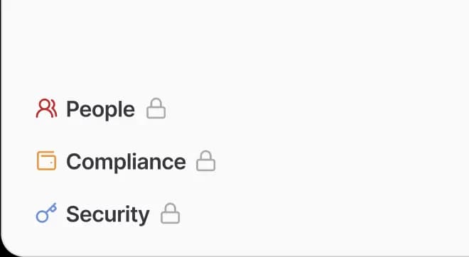 Access controls interface showing People, Compliance, and Security options